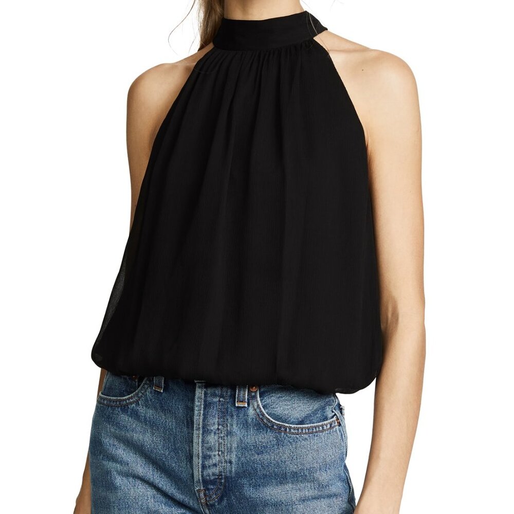 alice + olivia Black Maris Gathered Halter Top XS